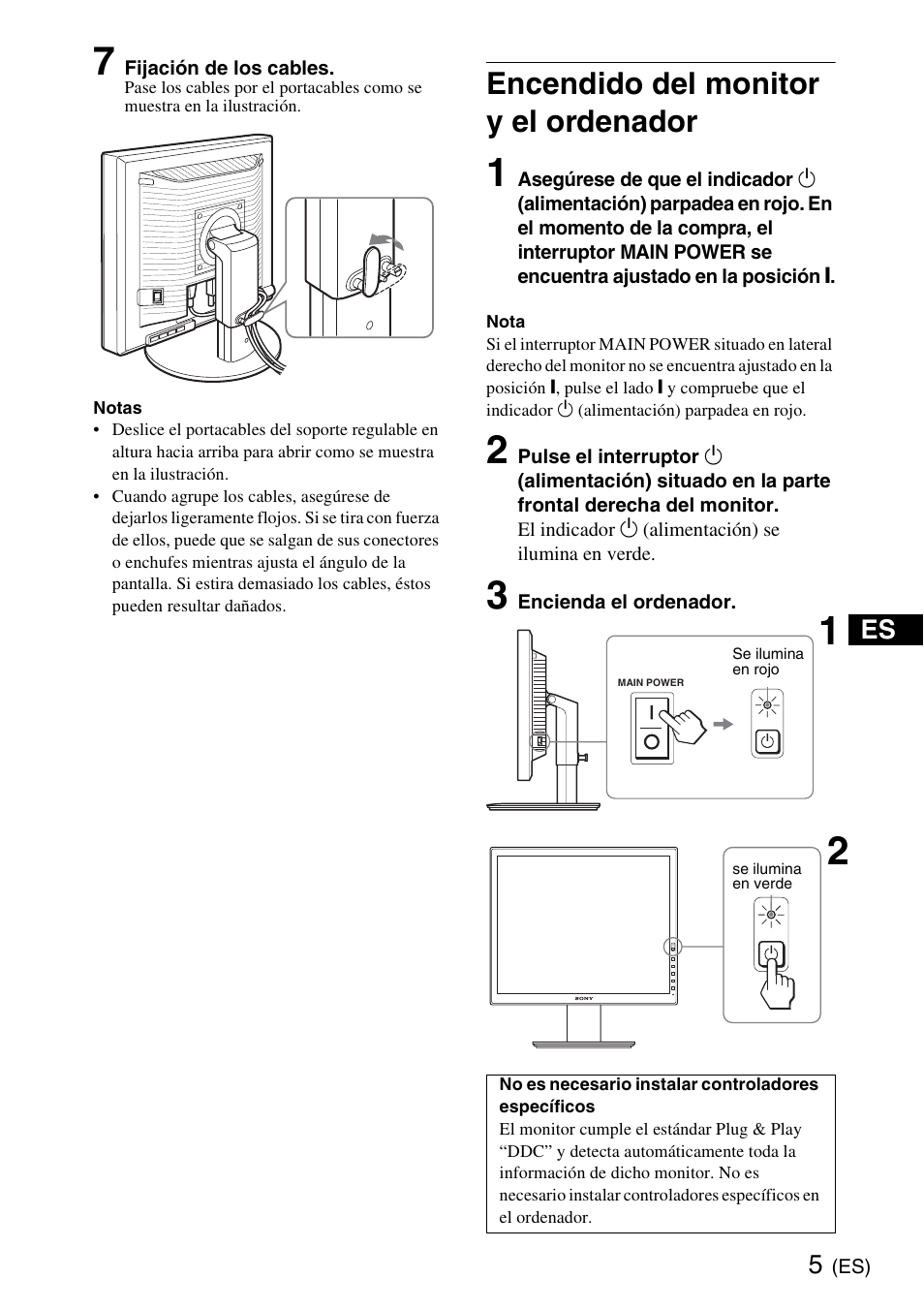Encendido del monitor y el ordenador | Sony SDM-S205K User Manual | Page 21 / 36
