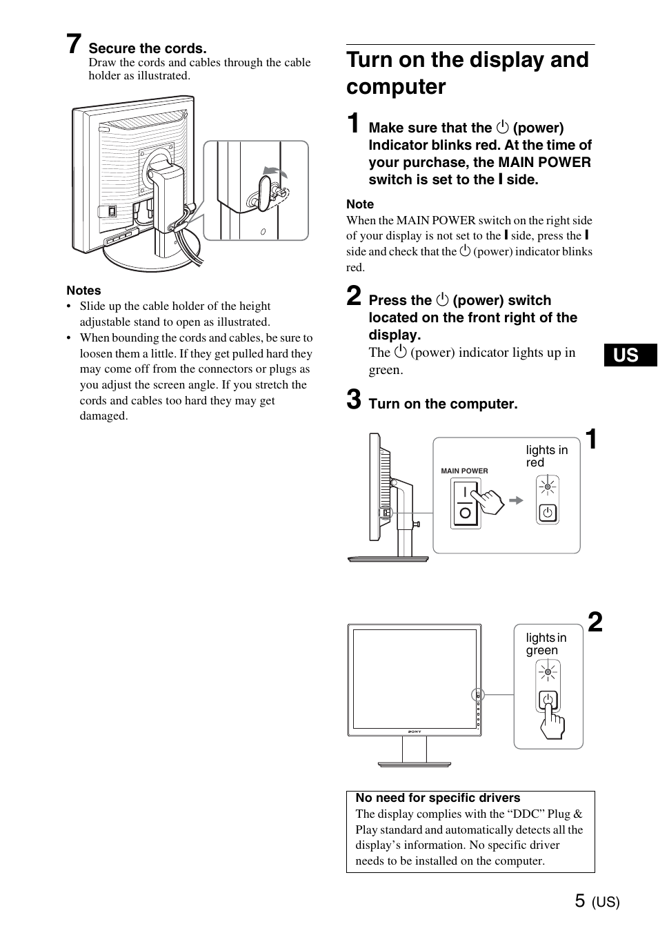 Turn on the display and computer | Sony SDM-S205K User Manual | Page 5 / 36