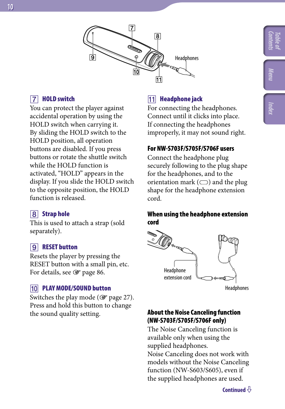 Sony NW-S705FBLACK User Manual | Page 10 / 113