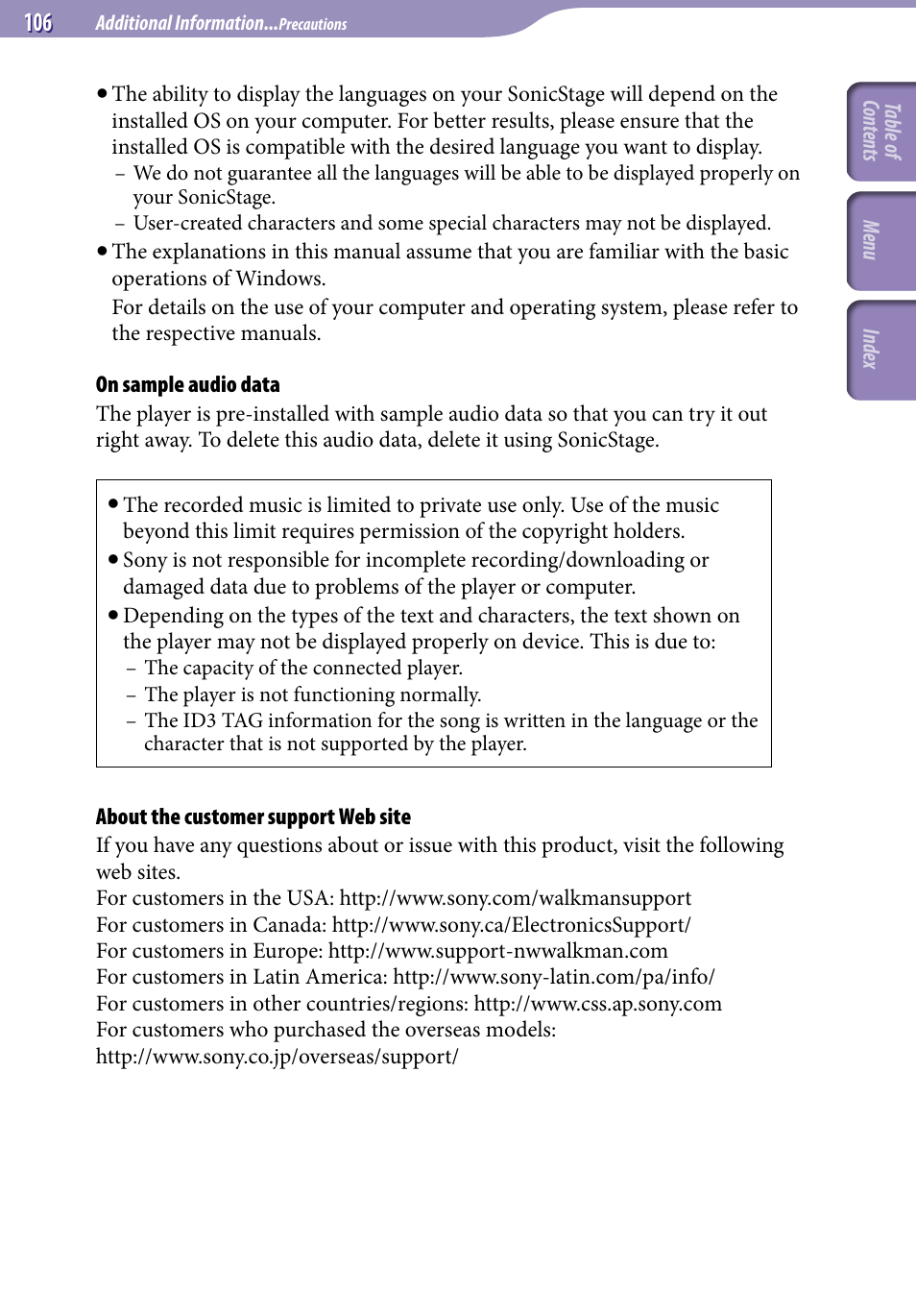 Sony NW-S705FBLACK User Manual | Page 106 / 113