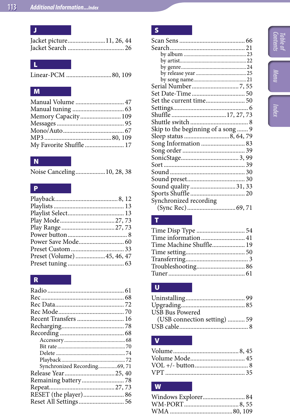 Sony NW-S705FBLACK User Manual | Page 113 / 113