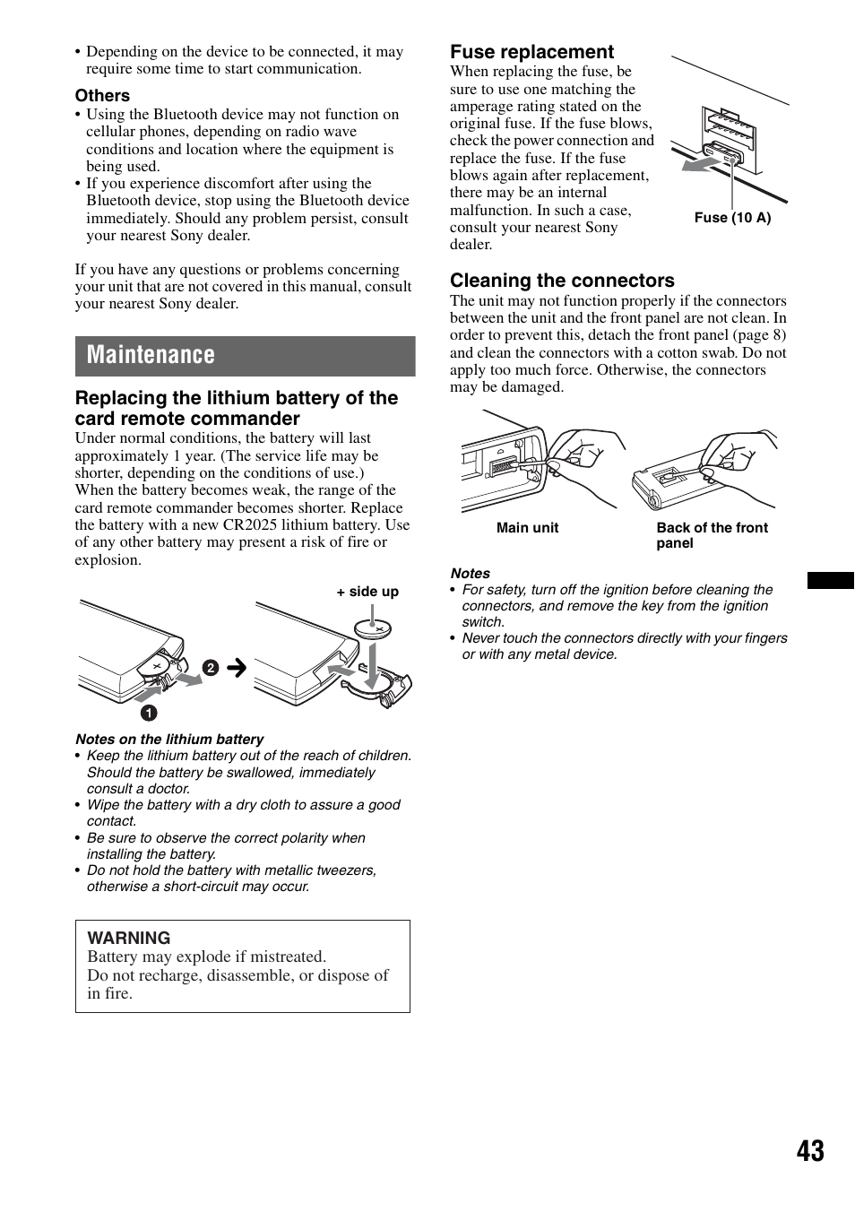 Maintenance | Sony DSX-S300BTX User Manual | Page 43 / 152