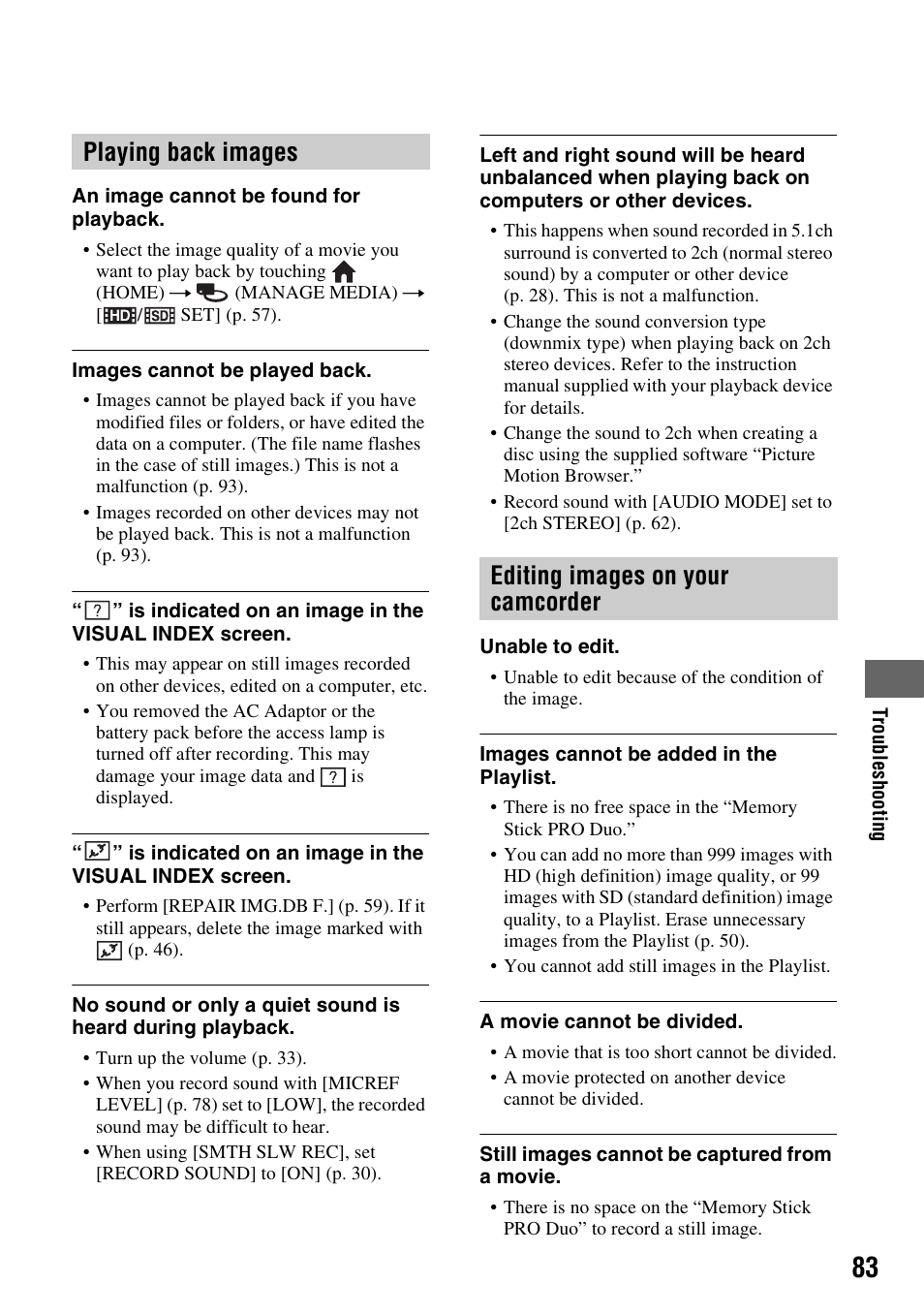 Playing back images, Editing images on your camcorder | Sony HDR-TG1 User Manual | Page 83 / 109