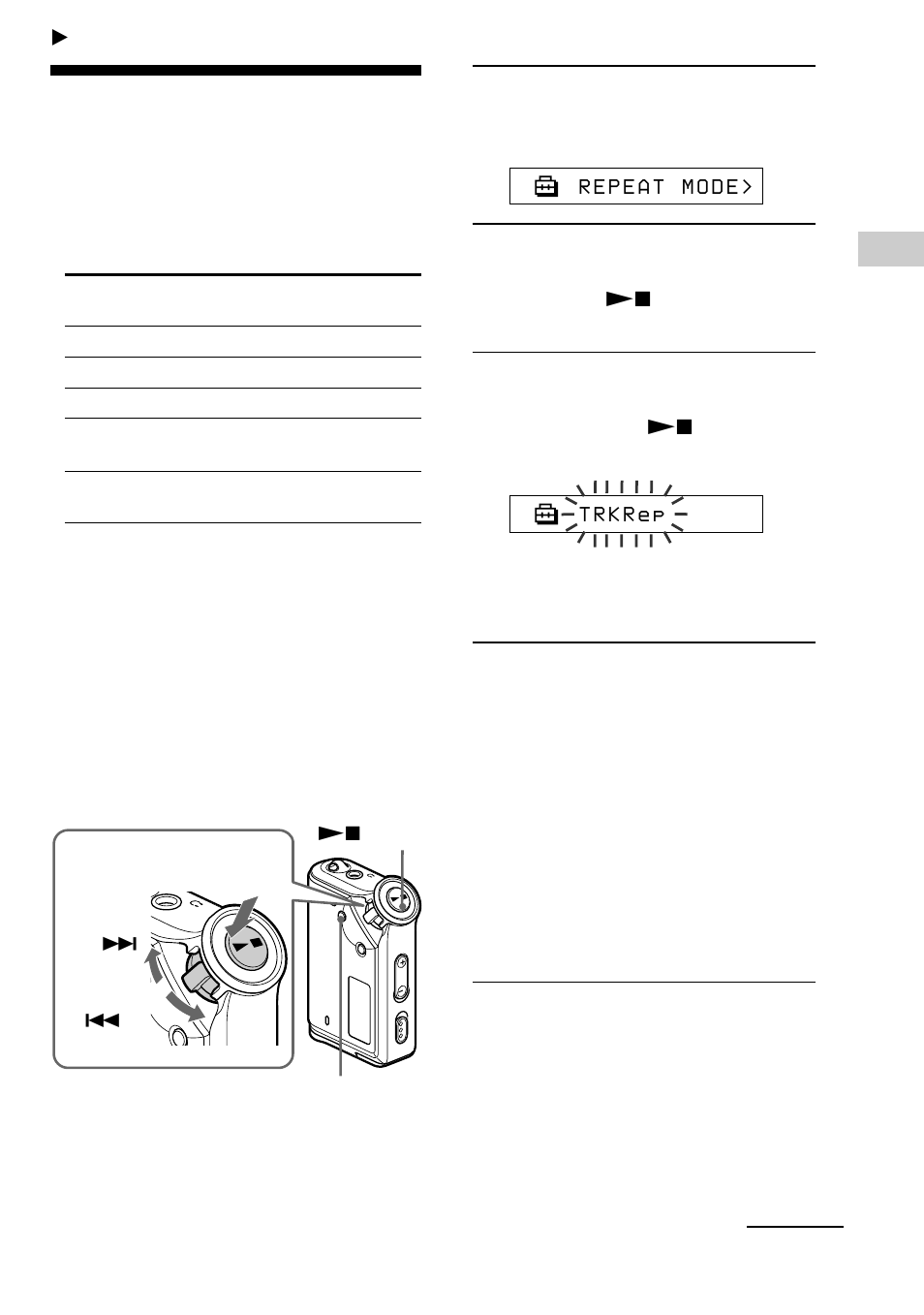 Advanced operations, Repeat mode, Selecting the repeat mode | Sony NW-E75 User Manual | Page 17 / 48