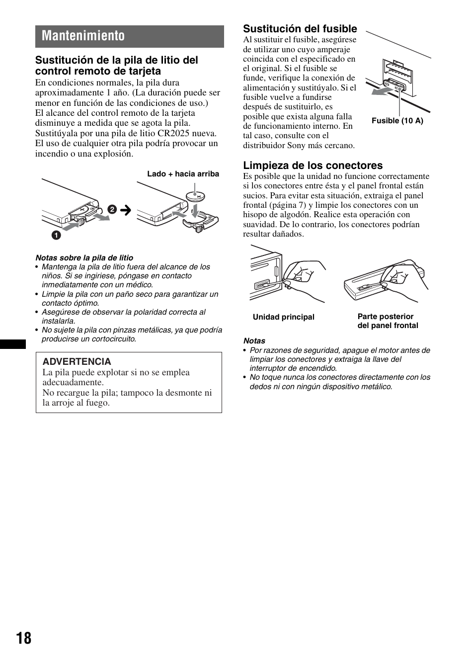 Mantenimiento | Sony CDX-GT35UW User Manual | Page 38 / 44