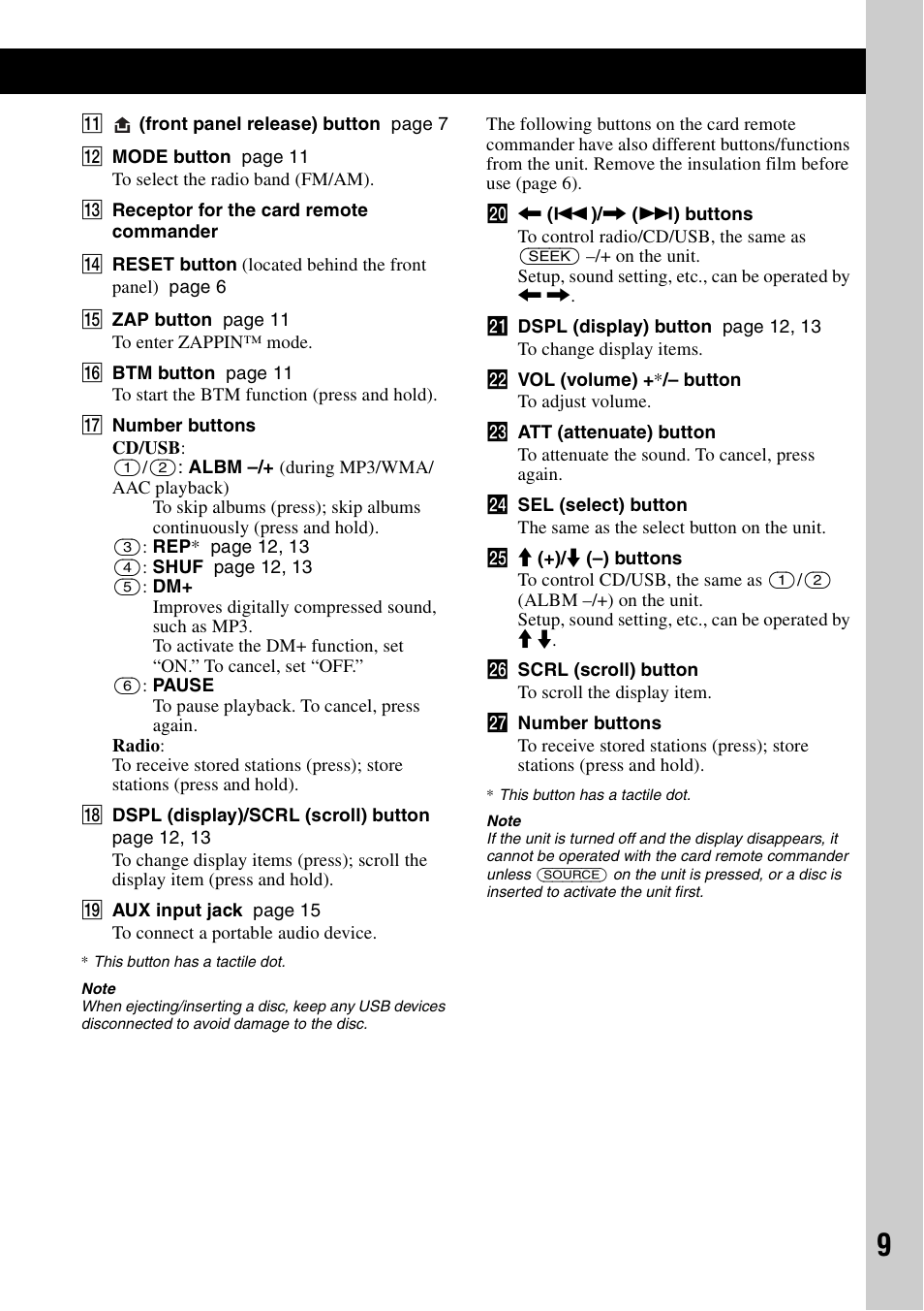 Sony CDX-GT35UW User Manual | Page 9 / 44