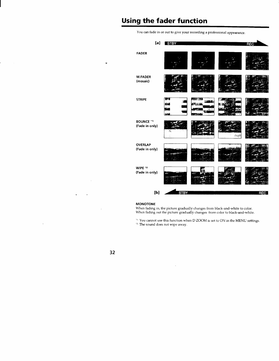 Using the fader function | Sony CCD-TRV66 User Manual | Page 32 / 84
