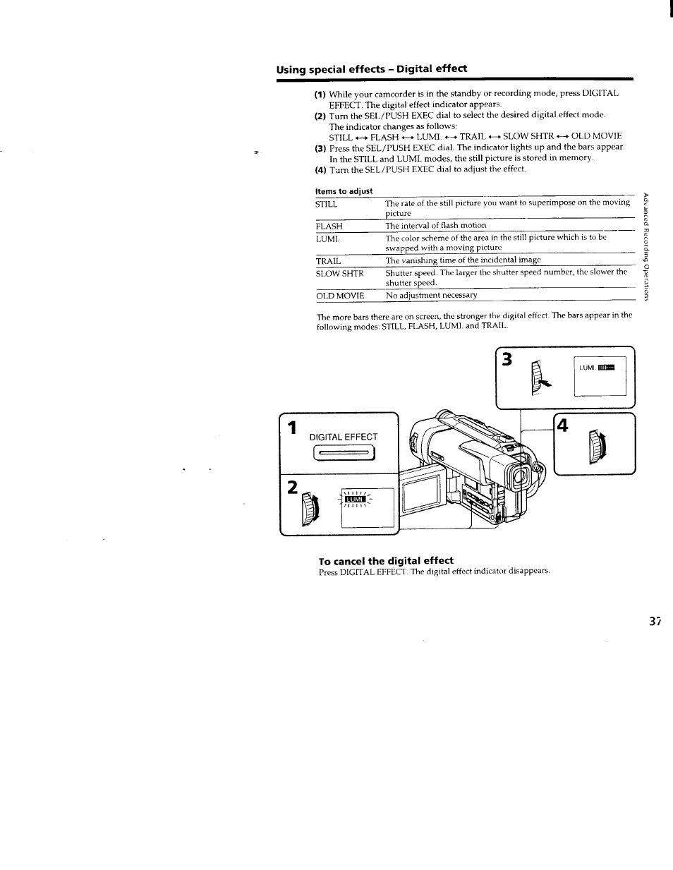 To cancel the digital effect | Sony CCD-TRV66 User Manual | Page 37 / 84