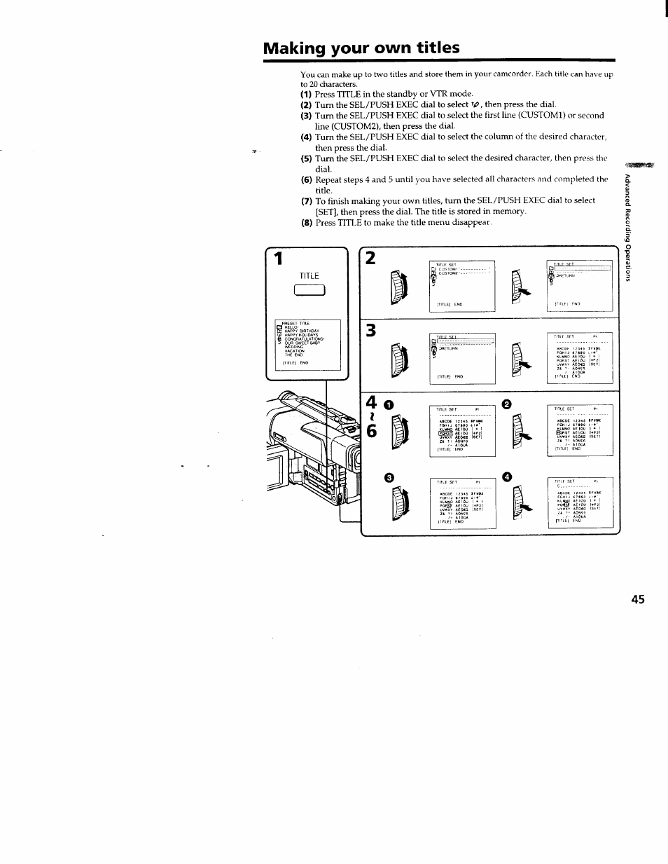 Making your own titles | Sony CCD-TRV66 User Manual | Page 45 / 84