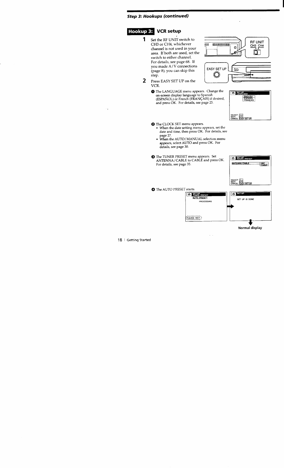 Hookup 3, Vcr setup, Hookup 3: vcr setup | Sony SLV-662HF User Manual | Page 18 / 80