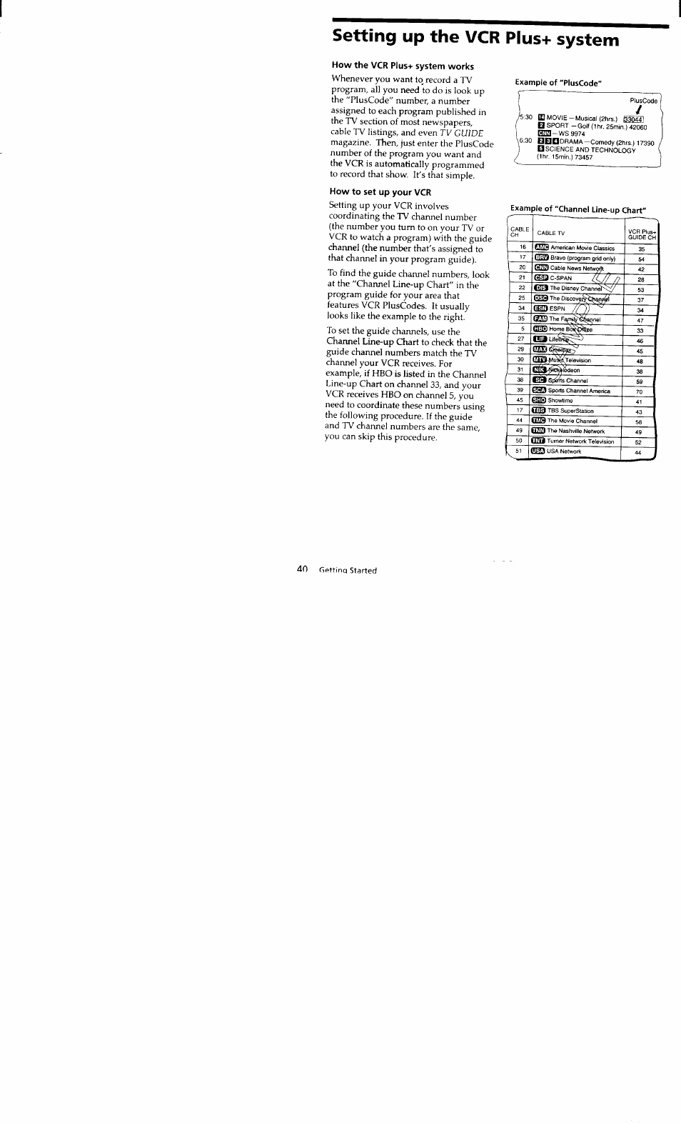 Setting up the vcr plus+ system, How the vcr plus+ system works, How to set up your vcr | Example of "pluscode | Sony SLV-662HF User Manual | Page 41 / 80