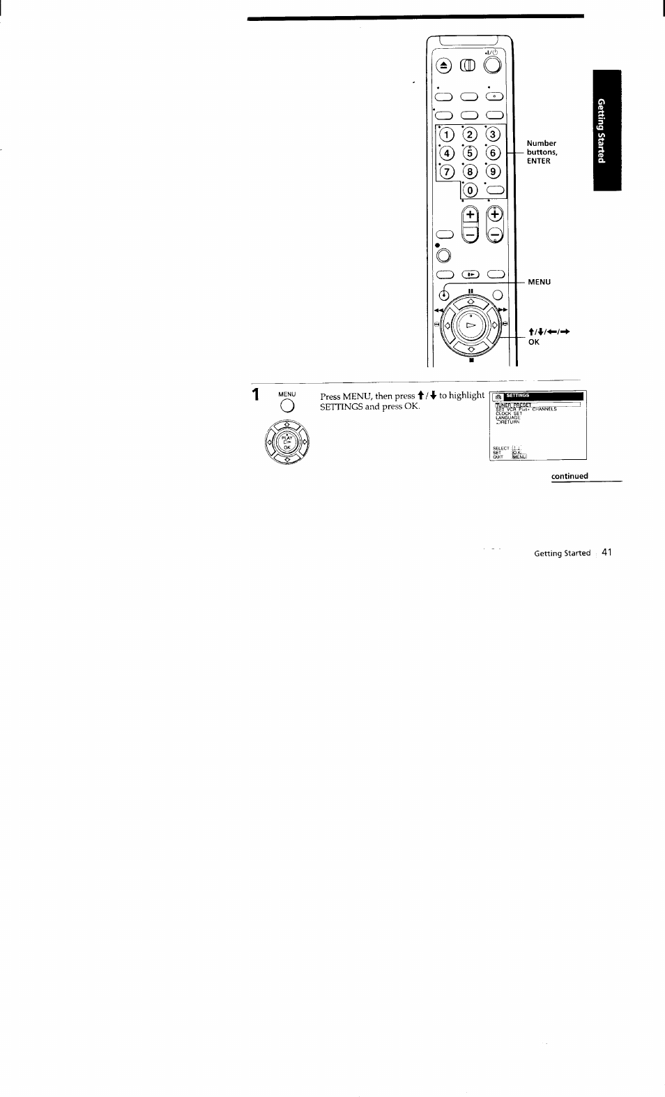 Continued, Continued getting started 41 | Sony SLV-662HF User Manual | Page 42 / 80