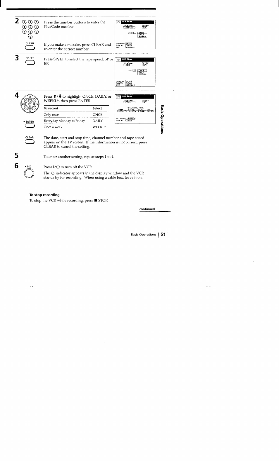 To stop recording, Continued | Sony SLV-662HF User Manual | Page 52 / 80