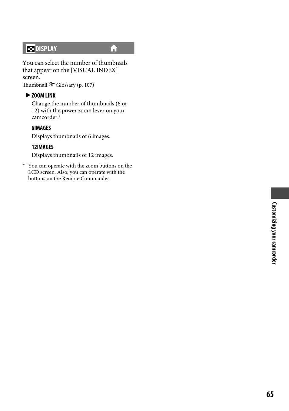 Display | Sony DCR-SR220 User Manual | Page 65 / 111