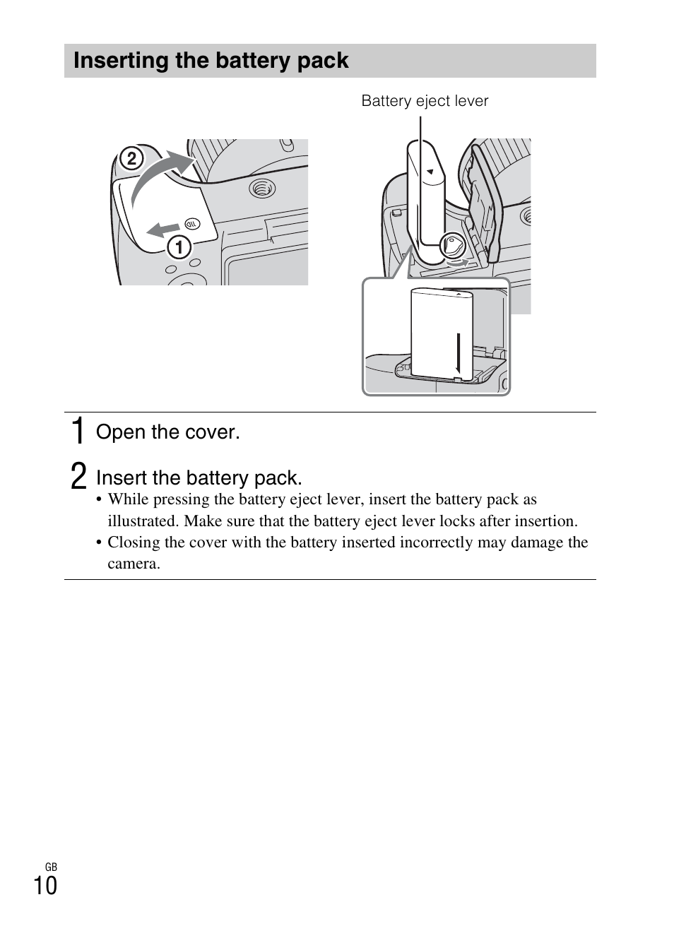 Inserting the battery pack | Sony DSC-HX300 User Manual | Page 10 / 68