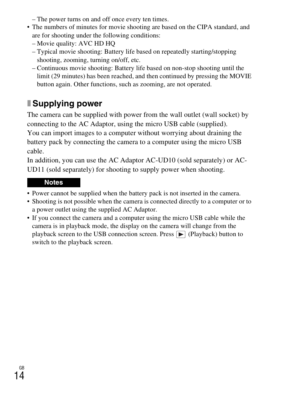 Xsupplying power | Sony DSC-HX300 User Manual | Page 14 / 68