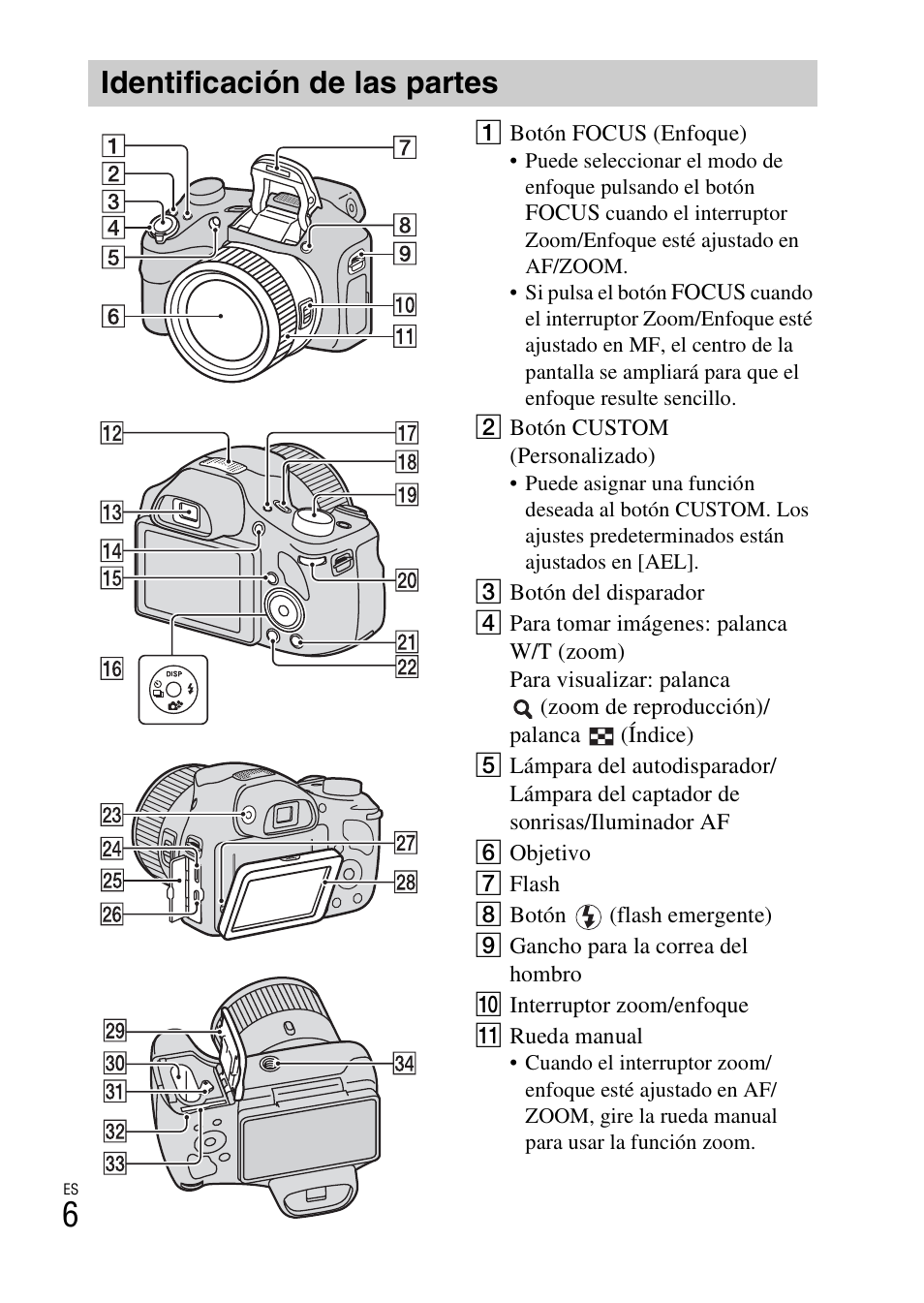Identificación de las partes | Sony DSC-HX300 User Manual | Page 38 / 68
