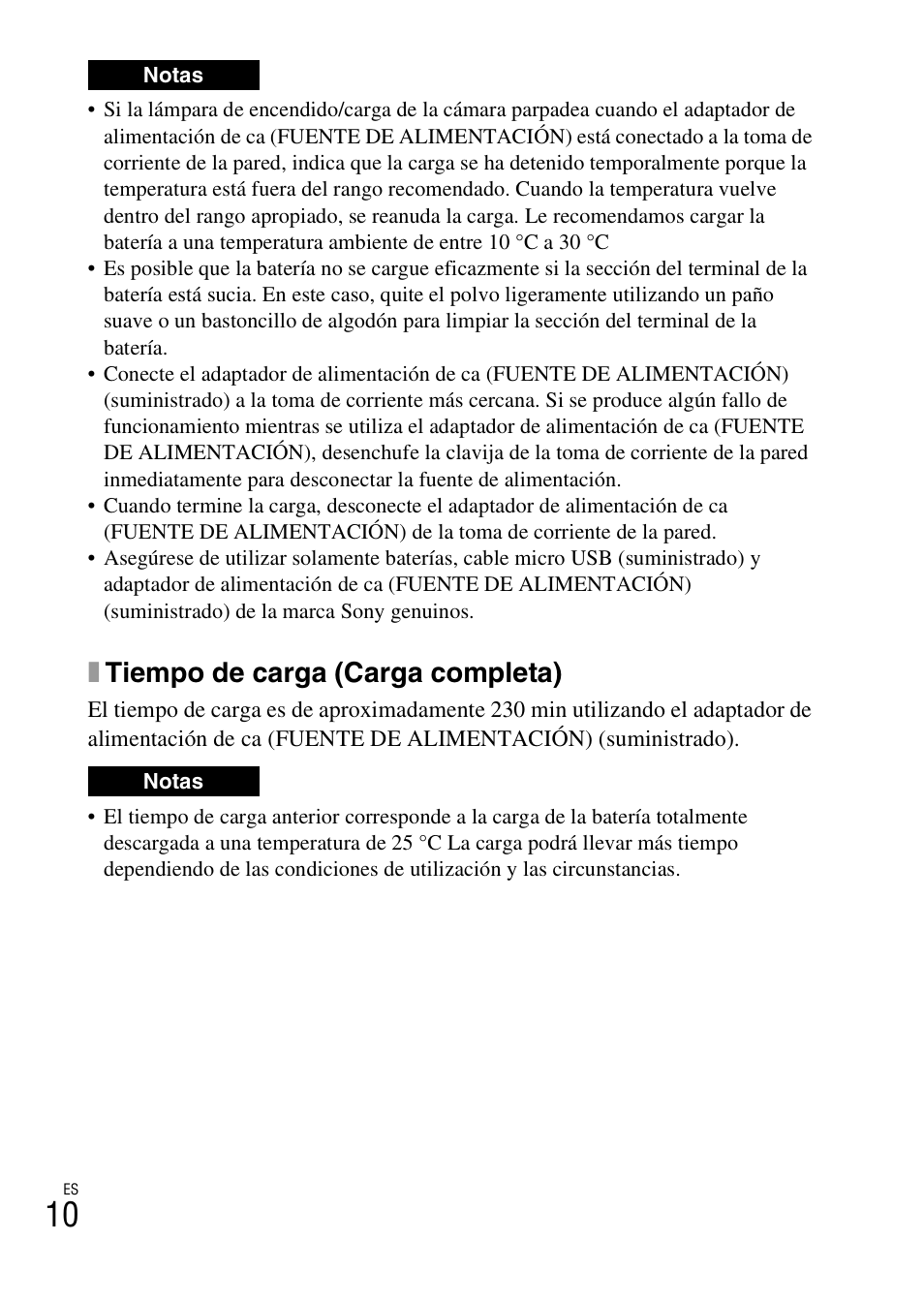 Xtiempo de carga (carga completa) | Sony DSC-HX300 User Manual | Page 42 / 68