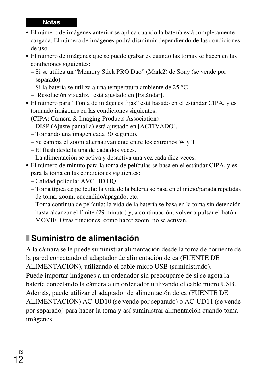 Xsuministro de alimentación | Sony DSC-HX300 User Manual | Page 44 / 68