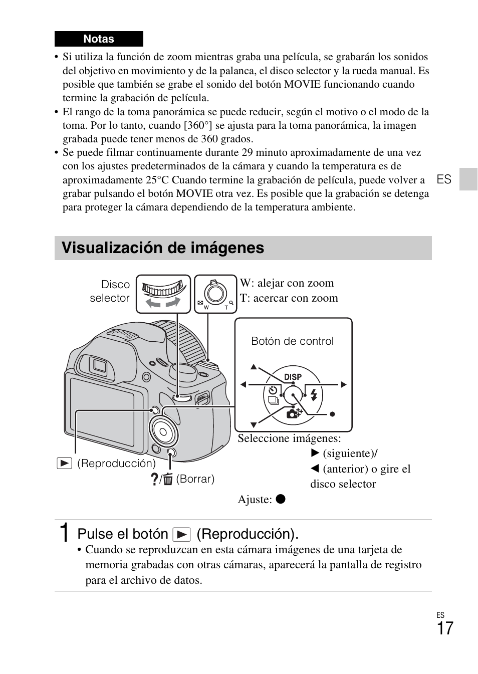 Visualización de imágenes, Pulse el botón (reproducción) | Sony DSC-HX300 User Manual | Page 49 / 68