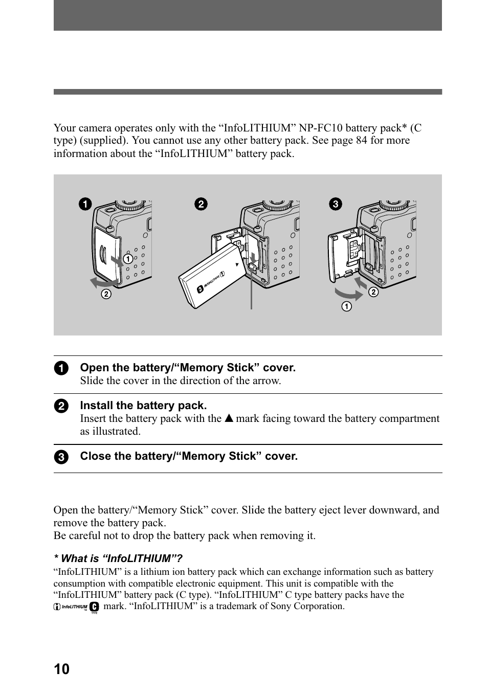 Preparing the power supply, Installing the battery pack, 3uhsdulqj wkh srzhu vxsso | Sony DSC-P5 User Manual | Page 10 / 100