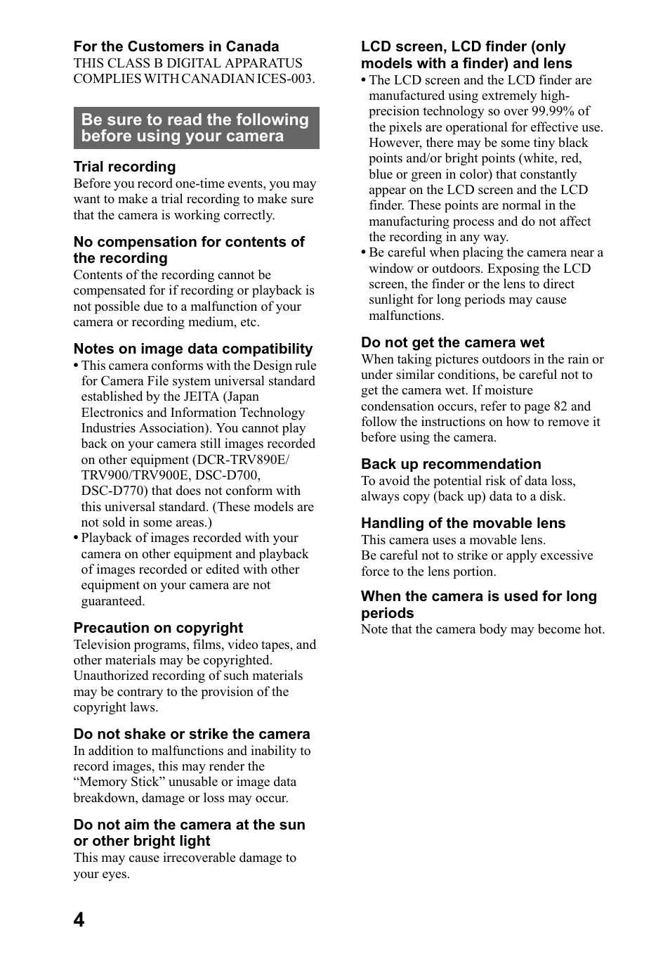 Sony DSC-P5 User Manual | Page 4 / 100