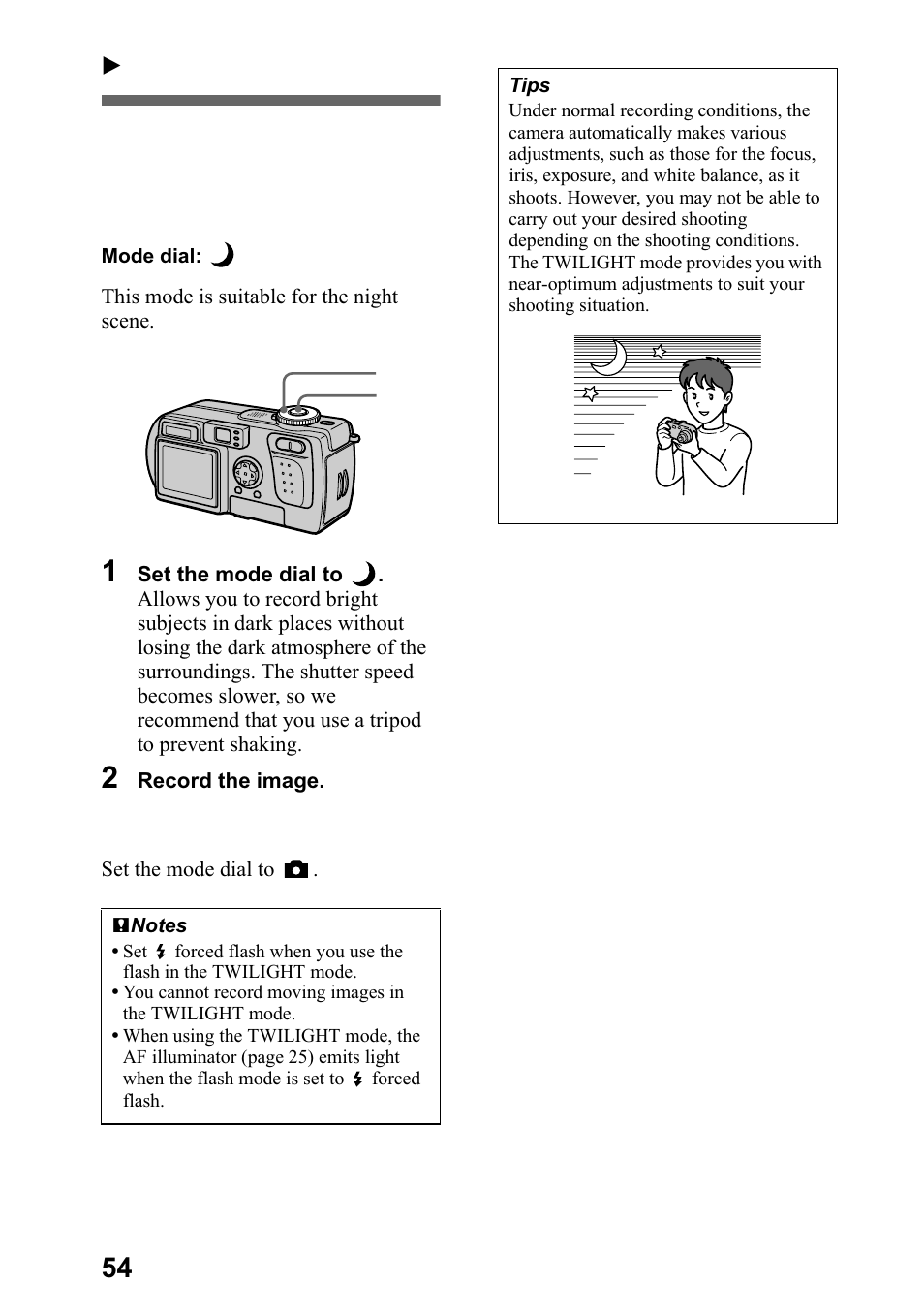 B various recording, B various re, 5hfruglqj lpdjhv dffruglqj wr | Vkrrwlqj frqglwlrqv, ,/,*+7 prgh | Sony DSC-P5 User Manual | Page 54 / 100