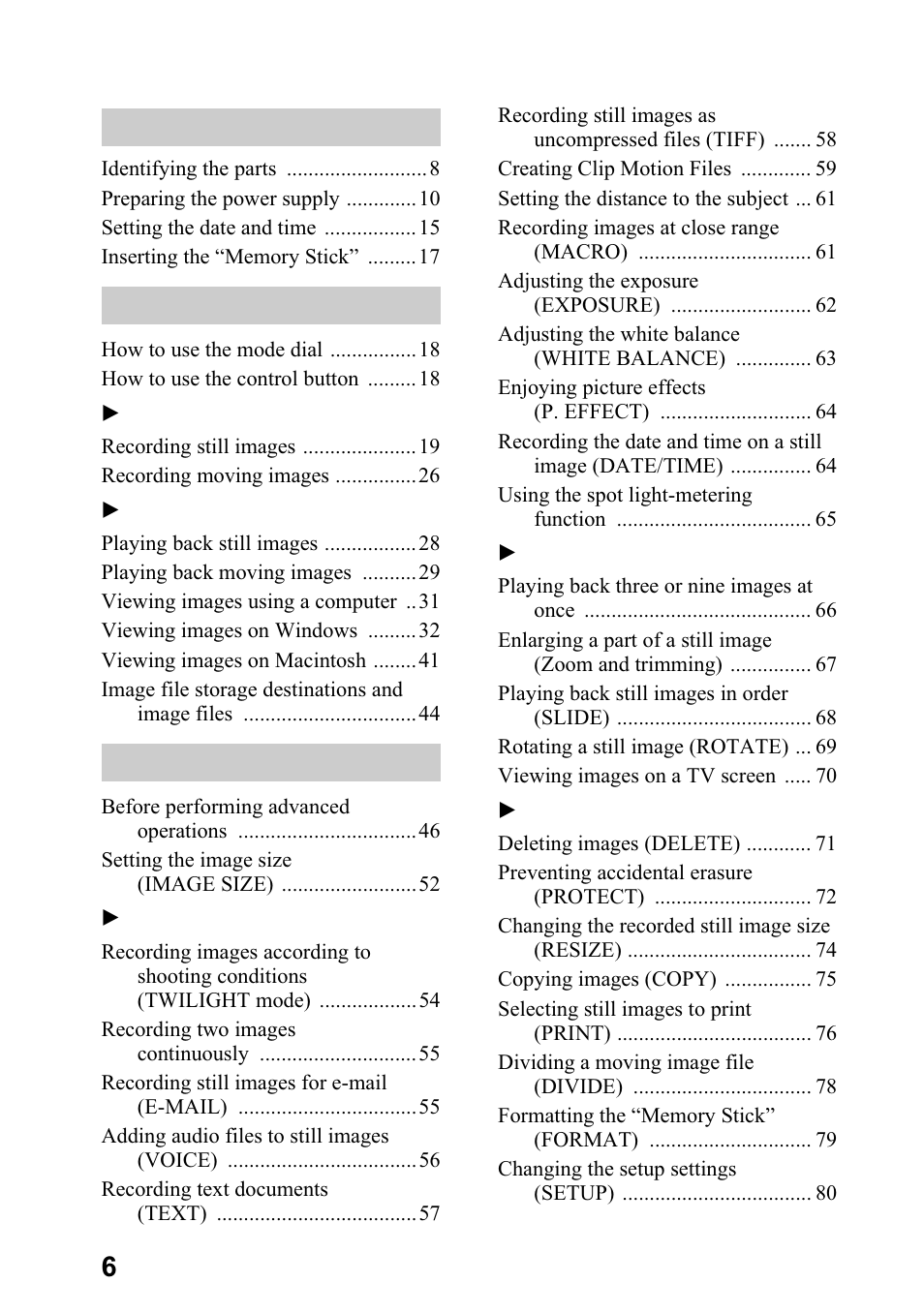 Sony DSC-P5 User Manual | Page 6 / 100