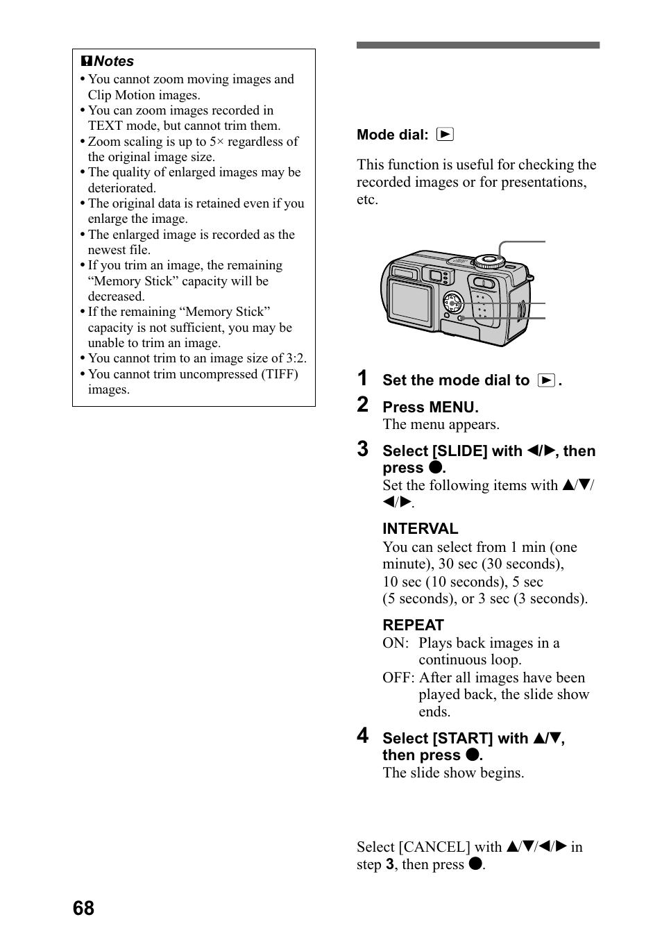 Playing back still images in order (slide), 3od\lqj edfn vwloo lpdjhv lq rughu, Sdjh | Sony DSC-P5 User Manual | Page 68 / 100