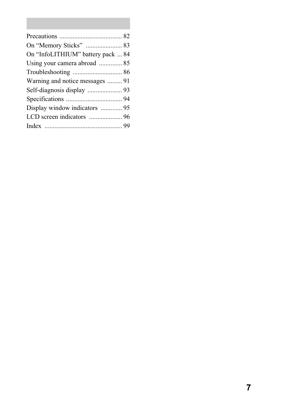 Sony DSC-P5 User Manual | Page 7 / 100