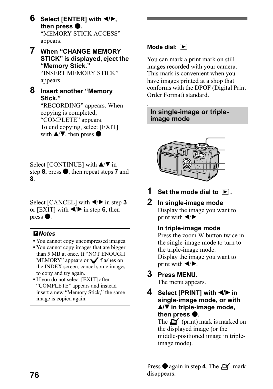 Selecting still images to print (print), 6hohfwlqj vwloo lpdjhv wr sulqw, Sdjh | 12,4 3 w | Sony DSC-P5 User Manual | Page 76 / 100