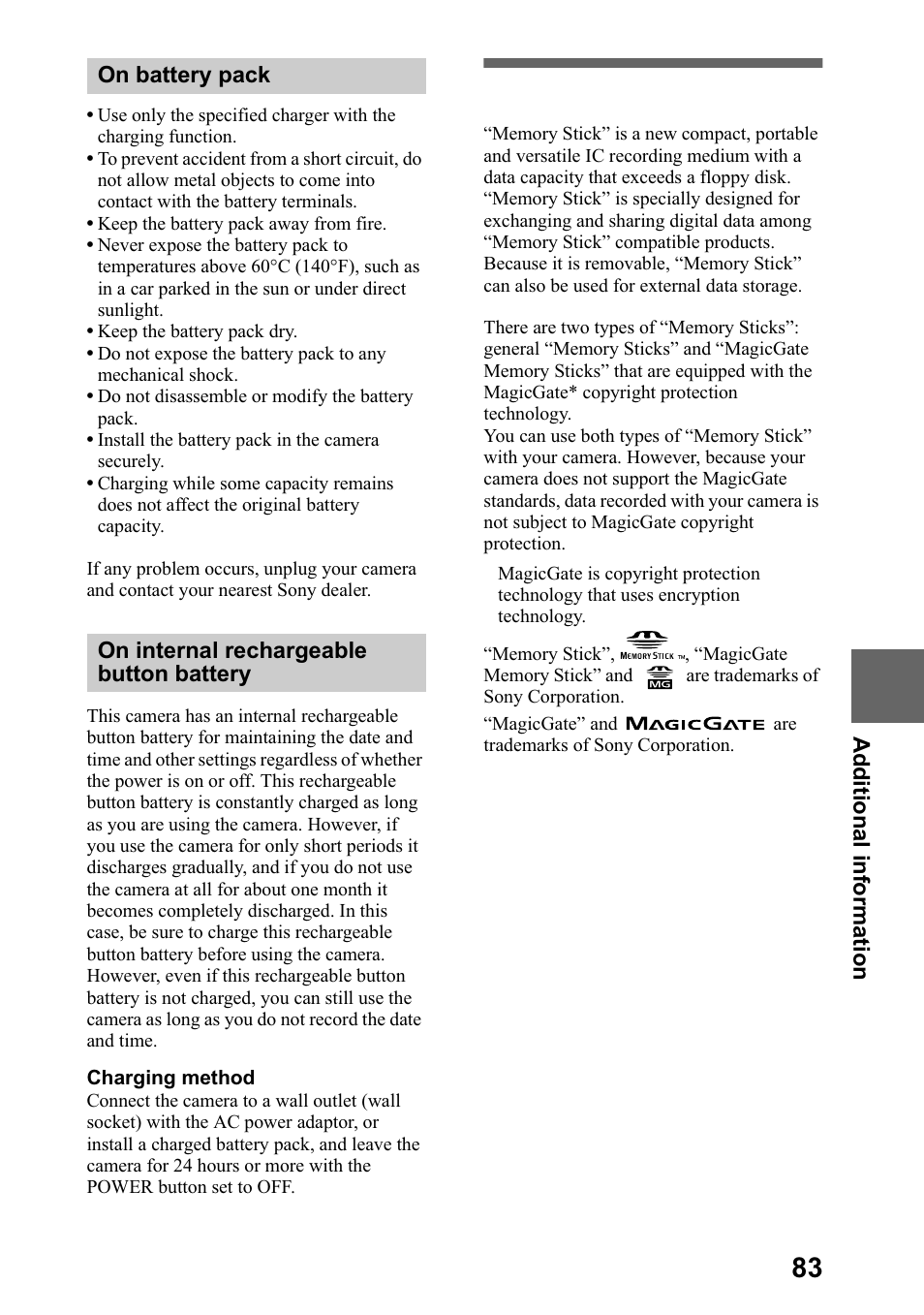On “memory sticks, 2q ³0hpru\ 6wlfnv, Sdjh | Sony DSC-P5 User Manual | Page 83 / 100