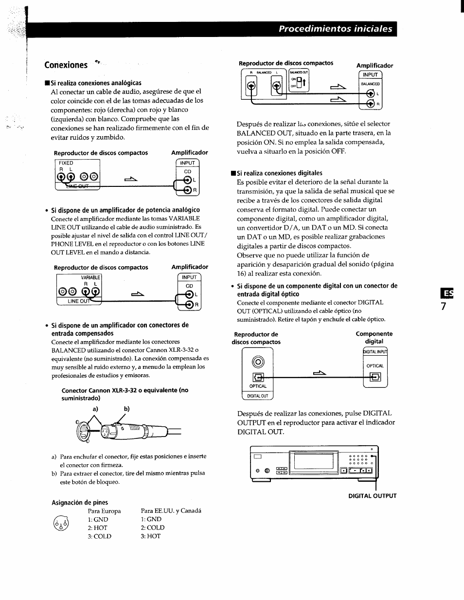 Conexiones, Si realiza conexiones analógicas, Isi realiza conexiones digitales | Procedimientos iniciales | Sony CDP-XA7ES User Manual | Page 53 / 93