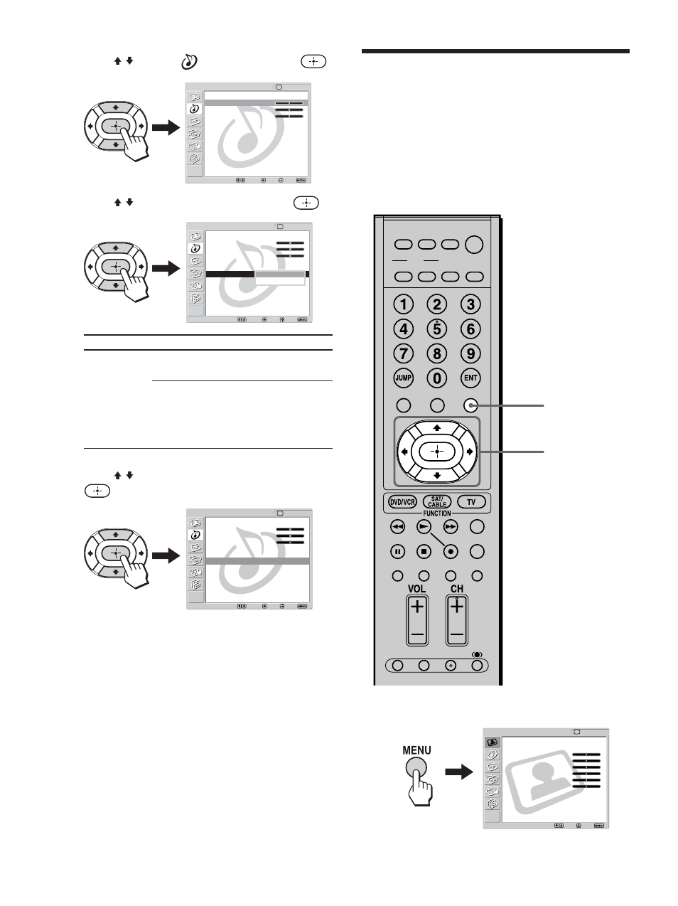 Selecting how to control the volume of, The tv’s speakers, Press v/v to select (audio), then press | Press v/v to select “speaker,” then press, Press v/v to select the desired option, then press, Press menu to exit the menu screen, Press menu | Sony KLV-23M1 User Manual | Page 62 / 80