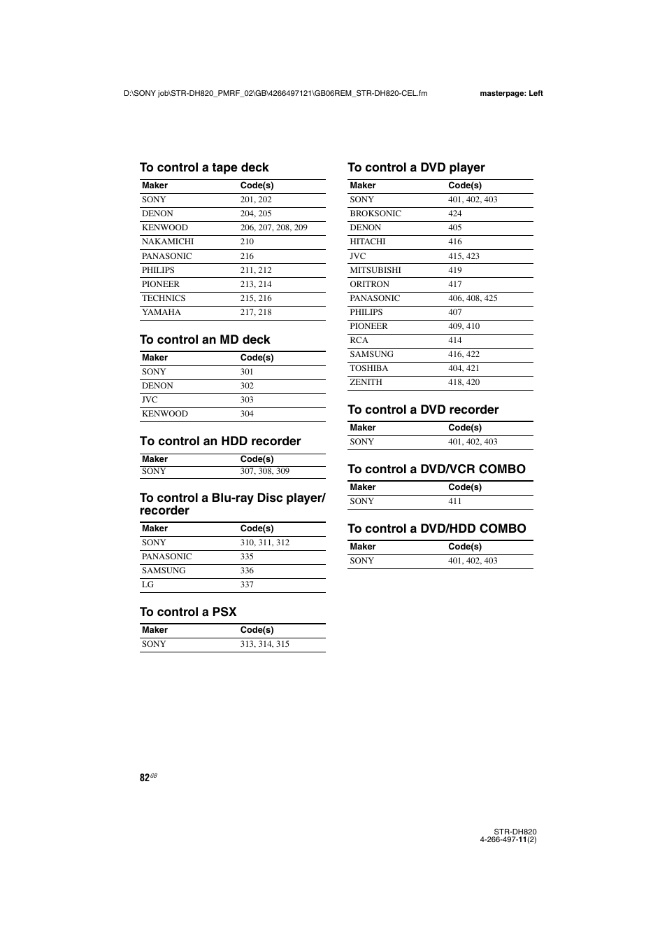 Sony STR-DH820 User Manual | Page 82 / 100