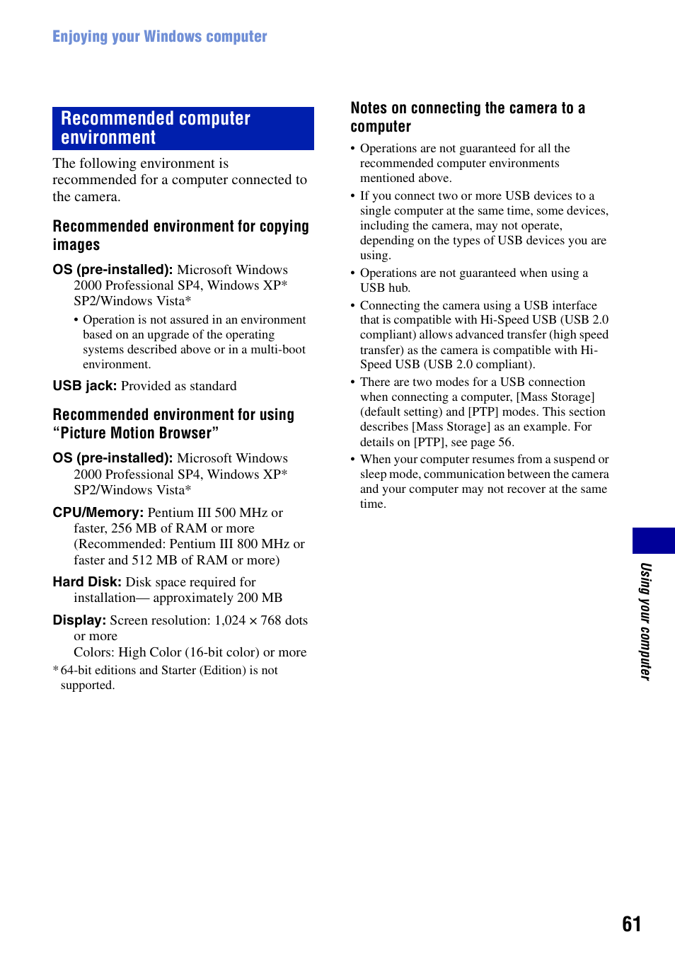 Recommended computer environment | Sony DSC-S730 User Manual | Page 61 / 100
