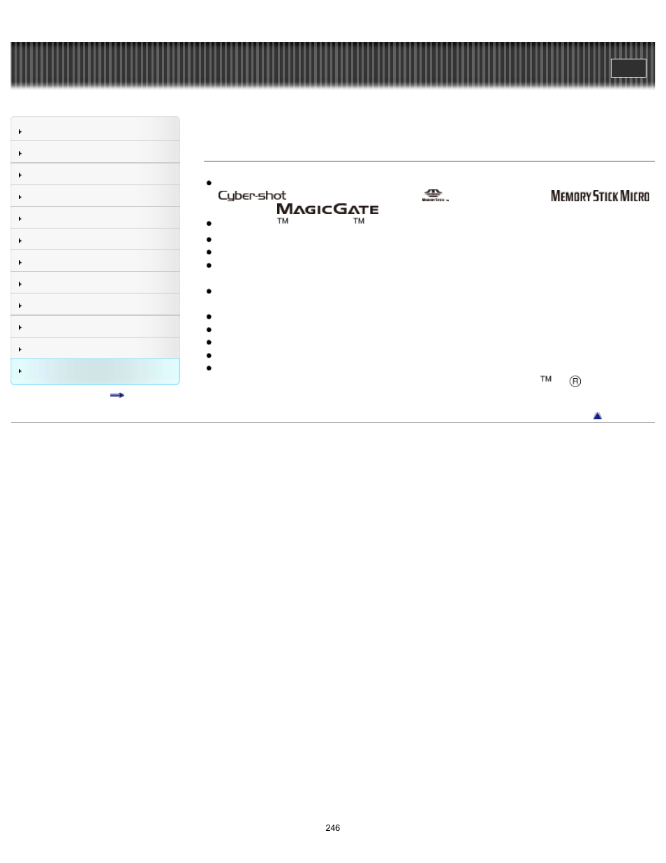 Trademarks, Cyber-shot user guide | Sony DSC-TX30 User Manual | Page 246 / 246