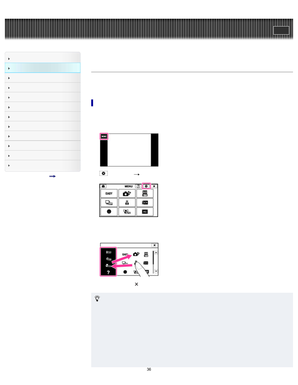 Customizing the desired items, Cyber-shot user guide | Sony DSC-TX30 User Manual | Page 36 / 246
