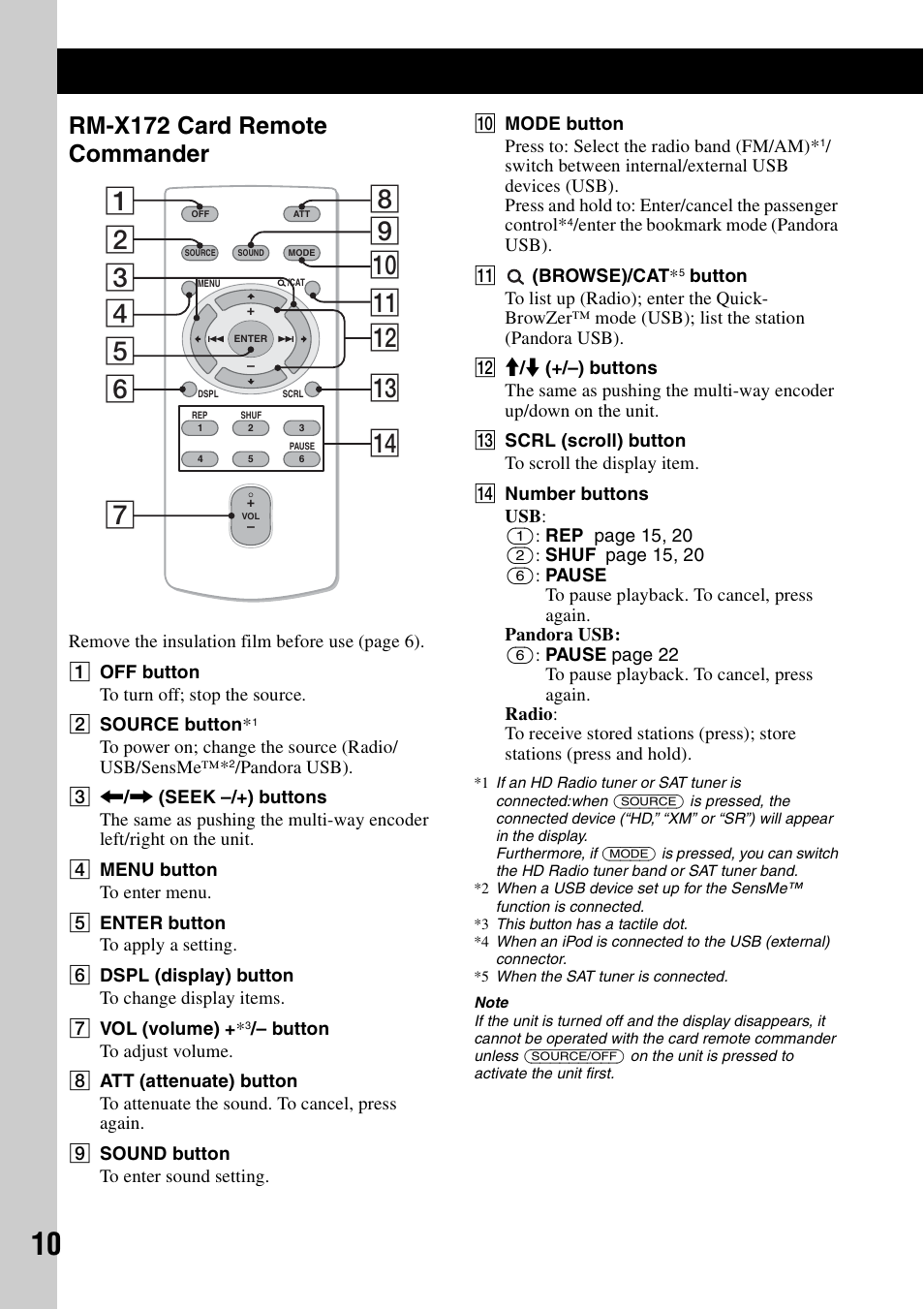 Rm-x172 card remote commander | Sony DSX-S210X User Manual | Page 10 / 72
