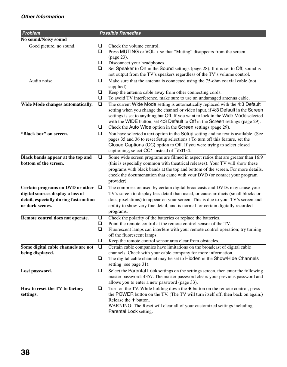 Sony KDL-22L4000 User Manual | Page 38 / 44