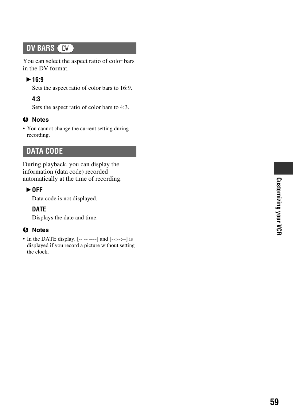P. 59, Dv bars data code | Sony GV-HD700 User Manual | Page 59 / 108