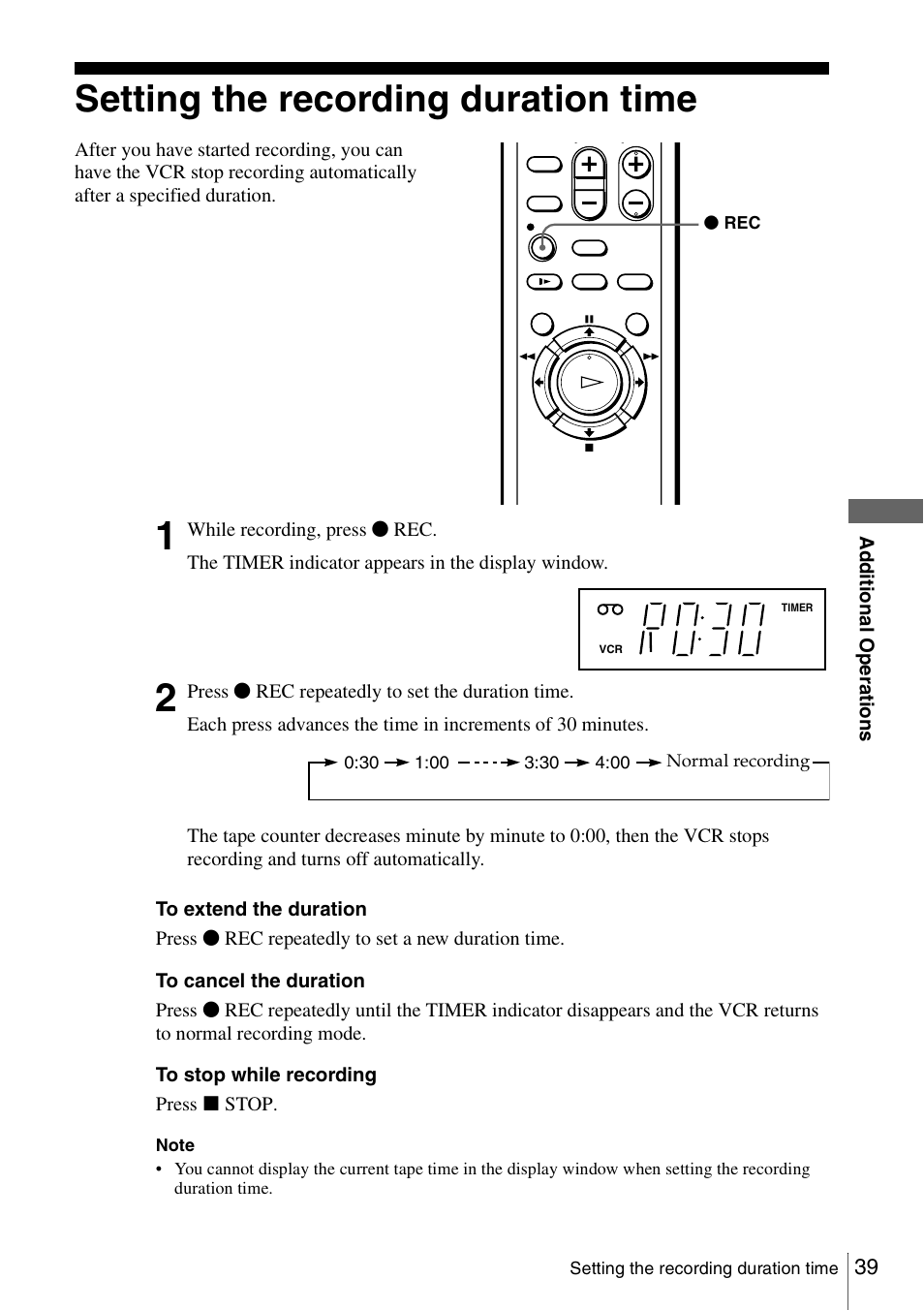 Setting the recording duration time, 39 settin | Sony SLV-N51 User Manual | Page 39 / 60