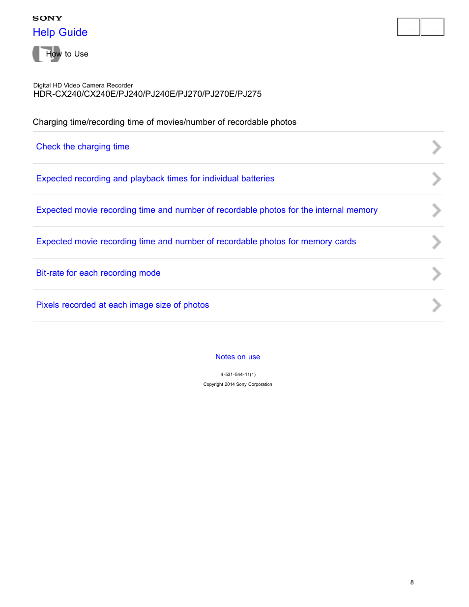 Help guide | Sony HDR-CX240 User Manual | Page 18 / 351