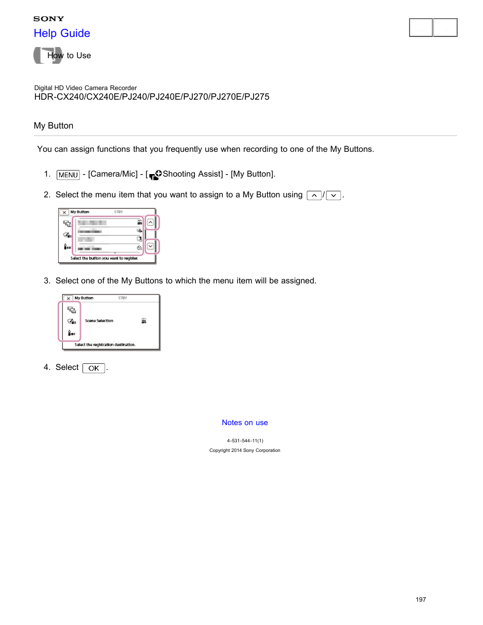 My button, Help guide | Sony HDR-CX240 User Manual | Page 207 / 351