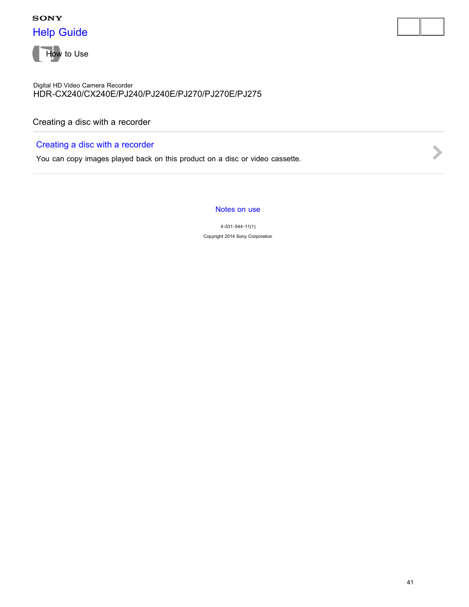Creating a disc with a recorder, Help guide | Sony HDR-CX240 User Manual | Page 51 / 351