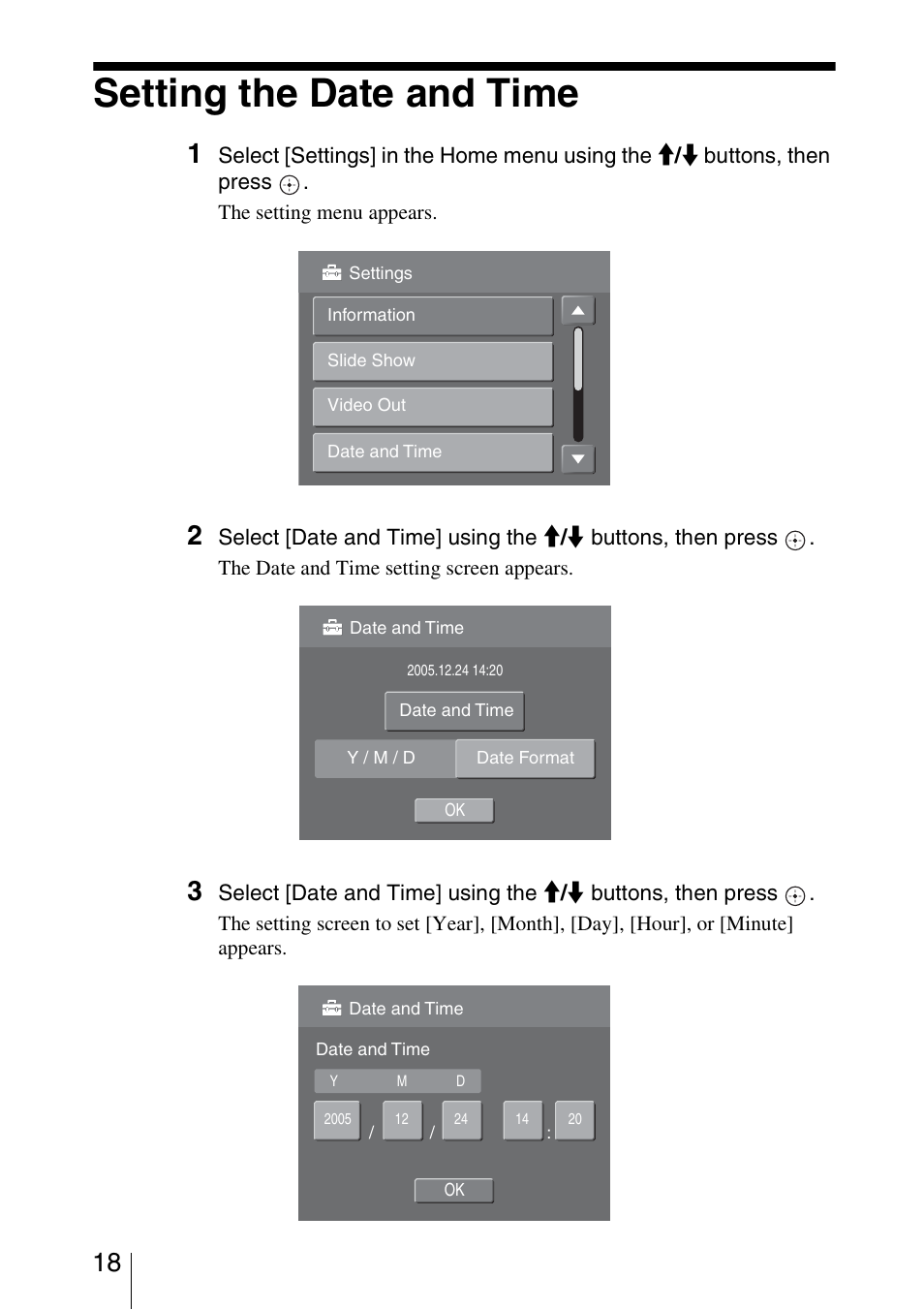 Setting the date and time | Sony HDPS-L1 User Manual | Page 18 / 68