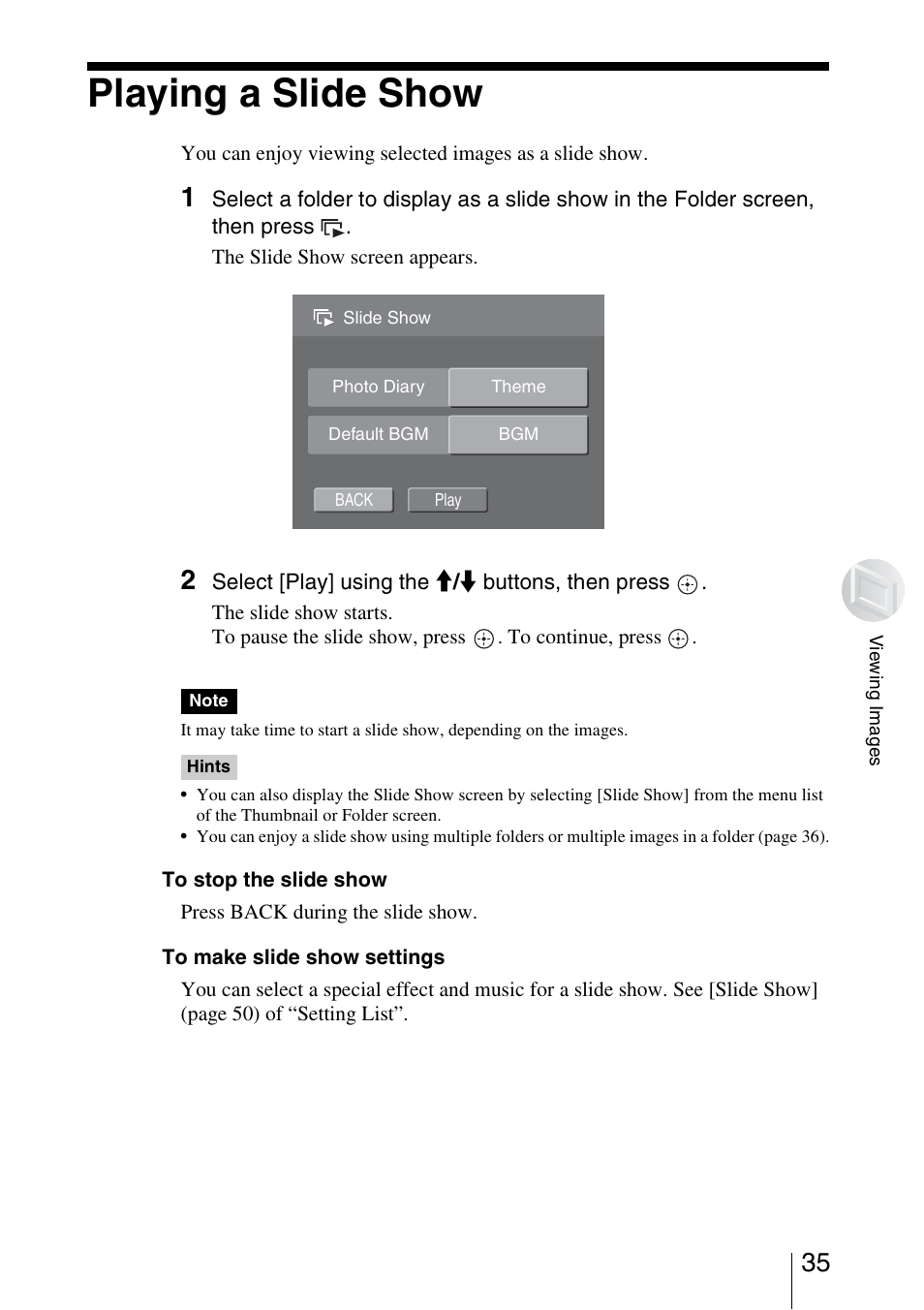 Playing a slide show | Sony HDPS-L1 User Manual | Page 35 / 68