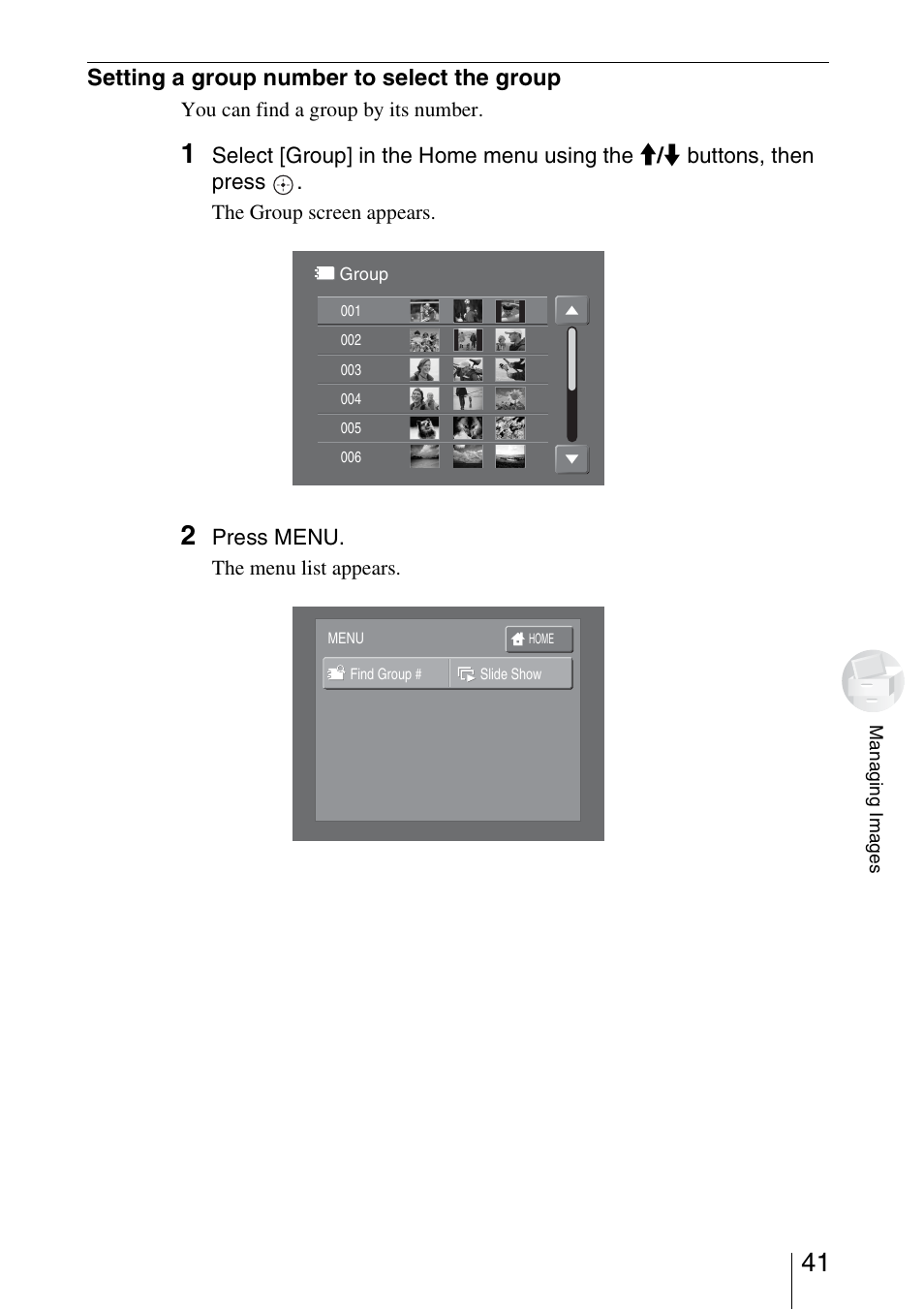 Setting a group number to select the group | Sony HDPS-L1 User Manual | Page 41 / 68