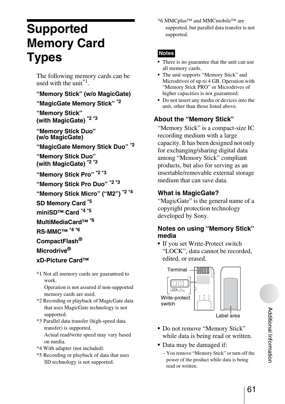 Supported memory card types | Sony HDPS-L1 User Manual | Page 61 / 68