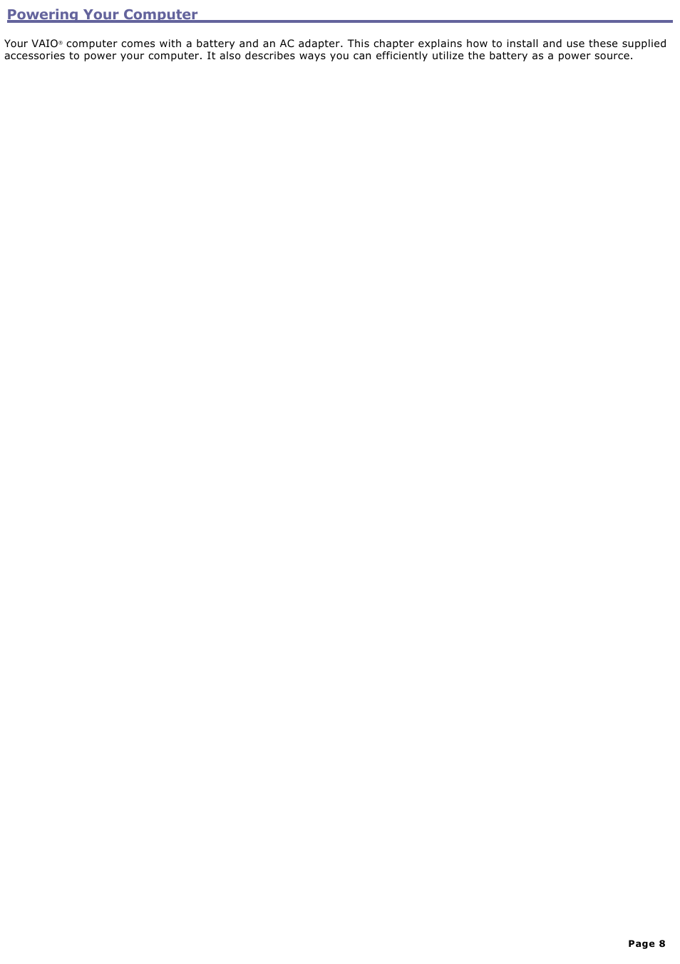 Powering your computer | Sony PCG-GRT360ZG User Manual | Page 8 / 277